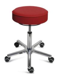 Tabouret pivotant hauteur réglable avec assise en similicuir, assise rouge, roulettes