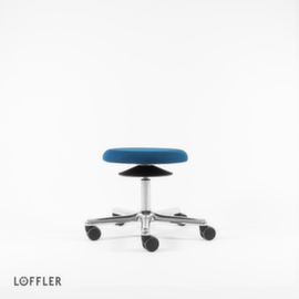Löffler Tabouret pivotant Ergo avec assise réglable en hauteur, assise bleu, roulettes