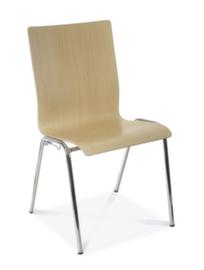 Chaise coque en bois avec piètement 4 pieds chromé, hêtre, dossier droit