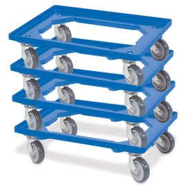 Kit de chariots à bac avec cadre en cornières acier ouvert, force 250 kg, bleu