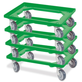 Kit de chariots à bac avec cadre en cornières acier ouvert, force 250 kg, vert