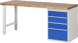 RAU établi Serie 7000 avec piètement en blocs à tiroirs, 4 tiroirs, RAL7035 gris clair/RAL5010 bleu gentiane