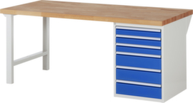 RAU établi Serie 7000 avec piètement en blocs à tiroirs, 6 tiroirs, RAL7035 gris clair/RAL5010 bleu gentiane
