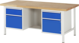 RAU Établi à hauteur réglable Serie 8000, 2 tiroirs, 2 armoires, RAL7035 gris clair/RAL5010 bleu gentiane