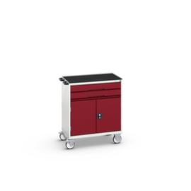 bott Chariot à outils verso, 2 tiroirs, 1 armoire, RAL7035 gris clair/RAL3004 rouge pourpre