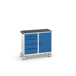 bott poste de travail mobile verso, 5 tiroirs, 1 armoire, RAL7035 gris clair/RAL5010 bleu gentiane