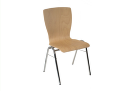 Chaise coque en bois avec piètement 4 pieds, forme parabolique, hêtre, dossier conique / taillé
