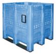 Méga-container 7 fois empilable + parois perforées, capacité 1400 l, bleu, patins