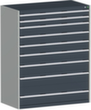 bott Armoire à tiroirs cubio surface de base 1300x650 mm, 9 tiroir(s), RAL7035 gris clair/RAL7016 gris anthracite