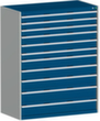 bott Armoire à tiroirs cubio surface de base 1300x650 mm, 11 tiroir(s), RAL7035 gris clair/RAL5010 bleu gentiane