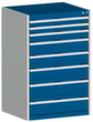 bott Armoire à tiroirs cubio surface de base 800x750 mm, 8 tiroir(s), RAL7035 gris clair/RAL5010 bleu gentiane