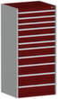 bott Armoire à tiroirs cubio surface de base 800x750 mm, 11 tiroir(s), RAL7035 gris clair/RAL3004 rouge pourpre