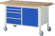 RAU Établi mobile Serie 8000, 4 tiroirs, 1 armoire, 1 barre de poussée, RAL7035 gris clair/RAL5010 bleu gentiane