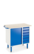 Rollcart Établi avec tiroirs, 6 tiroirs, 1 armoire, RAL5010 bleu gentiane/RAL7035 gris clair