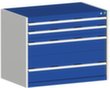 bott Armoire à tiroirs cubio surface de base 1050x650 mm, 4 tiroir(s), RAL7035 gris clair/RAL5010 bleu gentiane