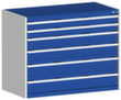 bott Armoire à tiroirs cubio surface de base 1300x650 mm, 6 tiroir(s), RAL7035 gris clair/RAL5010 bleu gentiane