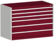 bott Armoire à tiroirs cubio surface de base 1300x650 mm, 6 tiroir(s), RAL7035 gris clair/RAL3004 rouge pourpre