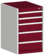 bott Armoire à tiroirs cubio surface de base 525x650 mm, 5 tiroir(s), RAL7035 gris clair/RAL3004 rouge pourpre