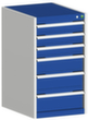 bott Armoire à tiroirs cubio surface de base 525x650 mm, 6 tiroir(s), RAL7035 gris clair/RAL5010 bleu gentiane