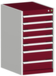 bott Armoire à tiroirs cubio surface de base 525x525 mm, 7 tiroir(s), RAL7035 gris clair/RAL3004 rouge pourpre