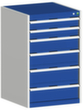 bott Armoire à tiroirs cubio surface de base 650x650 mm, 6 tiroir(s), RAL7035 gris clair/RAL5010 bleu gentiane
