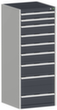 bott Armoire à tiroirs cubio surface de base 650x650 mm, 9 tiroir(s), RAL7035 gris clair/RAL7016 gris anthracite