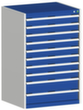 bott Armoire à tiroirs cubio surface de base 800x650 mm, 10 tiroir(s), RAL7035 gris clair/RAL5010 bleu gentiane