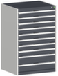 bott Armoire à tiroirs cubio surface de base 800x650 mm, 10 tiroir(s), RAL7035 gris clair/RAL7016 gris anthracite