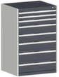 bott Armoire à tiroirs cubio surface de base 800x650 mm, 8 tiroir(s), RAL7035 gris clair/RAL7016 gris anthracite