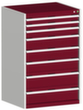 bott Armoire à tiroirs cubio surface de base 800x650 mm, 8 tiroir(s), RAL7035 gris clair/RAL3004 rouge pourpre