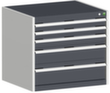 bott Armoire à tiroirs cubio surface de base 800x650 mm, 5 tiroir(s), RAL7035 gris clair/RAL7016 gris anthracite