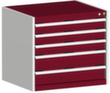 bott Armoire à tiroirs cubio surface de base 800x525 mm, 5 tiroir(s), RAL7035 gris clair/RAL3004 rouge pourpre