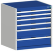 bott Armoire à tiroirs cubio surface de base 800x750 mm, 6 tiroir(s), RAL7035 gris clair/RAL5010 bleu gentiane