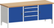 bott Bloc établi cubio, 3 tiroirs, 2 armoires, RAL7035 gris clair/RAL5010 bleu gentiane