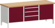 bott Bloc établi cubio, 3 tiroirs, 2 armoires, RAL7035 gris clair/RAL3004 rouge pourpre