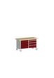 bott Bloc établi mobile cubio, 3 tiroirs, 1 armoire, RAL7035 gris clair/RAL3004 rouge pourpre