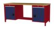 Bedrunka + Hirth Etabli avec plateau en hêtre massif Piétement en plusieurs couleurs, 2 tiroirs, 2 armoires, 1/2 tablette