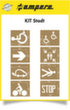 a.m.p.e.r.e. kit de pochoirs Stadt pour le marquage au sol, fauteuil roulant, flèche, point de rassemblement, station de recharge, piétons, vélos, stop