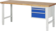 RAU Établi à hauteur réglable Serie 7000, 3 tiroirs, RAL7035 gris clair/RAL5010 bleu gentiane