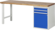 RAU établi Serie 7000 avec piètement en blocs à tiroirs, 2 tiroirs, 1 armoire, RAL7035 gris clair/RAL5010 bleu gentiane