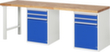 RAU établi Serie 7000 avec piètement en blocs à tiroirs, 8 tiroirs, RAL7035 gris clair/RAL5010 bleu gentiane