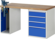 RAU établi Serie 7000 avec piètement en blocs à tiroirs, 4 tiroirs, 1 armoire, 1 étau, RAL7035 gris clair/RAL5010 bleu gentiane