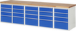 RAU établi Serie 7000 avec piètement en blocs à tiroirs, 20 tiroirs, RAL7035 gris clair/RAL5010 bleu gentiane