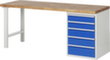 RAU établi Serie 7000 avec piètement en blocs à tiroirs, 5 tiroirs, RAL7035 gris clair/RAL5010 bleu gentiane