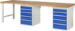RAU établi Serie 7000 avec piètement en blocs à tiroirs, 10 tiroirs, RAL7035 gris clair/RAL5010 bleu gentiane