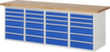 RAU établi Serie 7000 avec piètement en blocs à tiroirs, 24 tiroirs, RAL7035 gris clair/RAL5010 bleu gentiane