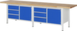 RAU Établi à hauteur réglable Serie 8000, 6 tiroirs, 2 armoires, RAL7035 gris clair/RAL5010 bleu gentiane