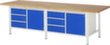 RAU Établi à hauteur réglable Serie 8000, 6 tiroirs, 2 armoires, RAL7035 gris clair/RAL5010 bleu gentiane