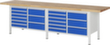 RAU Établi à hauteur réglable Serie 8000, 18 tiroirs, RAL7035 gris clair/RAL5010 bleu gentiane