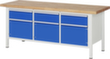 RAU Établi à hauteur réglable Serie 8000, 3 tiroirs, 3 armoires, RAL7035 gris clair/RAL5010 bleu gentiane